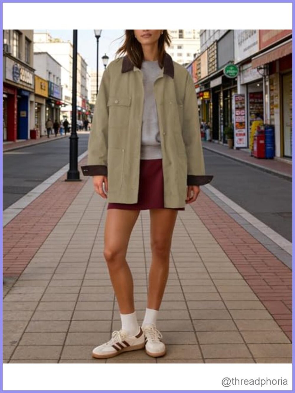 Oversized Utility Cotton Coat Corduroy Collar Barn Jacket with Pockets - Picture 4 of 5